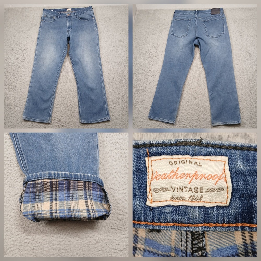 Weatherproof Vintage Men's 40 Jeans Flannel Lined Cuffed‎ Plaid Hem Denim